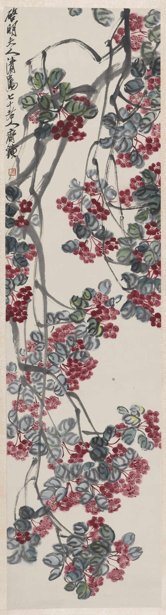 <h2>海棠花开</h2><p>作者：齐白石</p><p>创作年代：1930年</p><p>规格：129.8cm×33.6cm</p><p>品类：中国画</p>